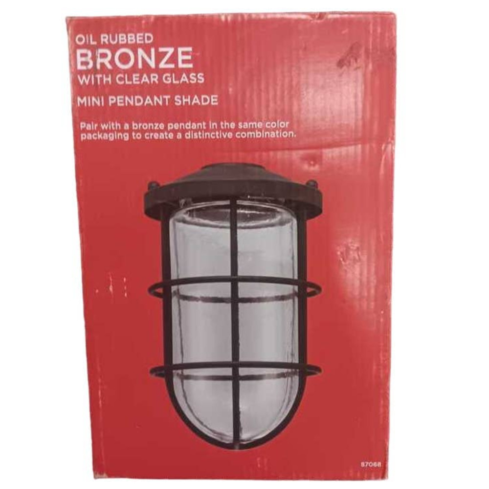 Matte Black Pendant Shade w/ Clear Glass Shade 2.25 in. Fitter, 5.36"D,  8.85"H